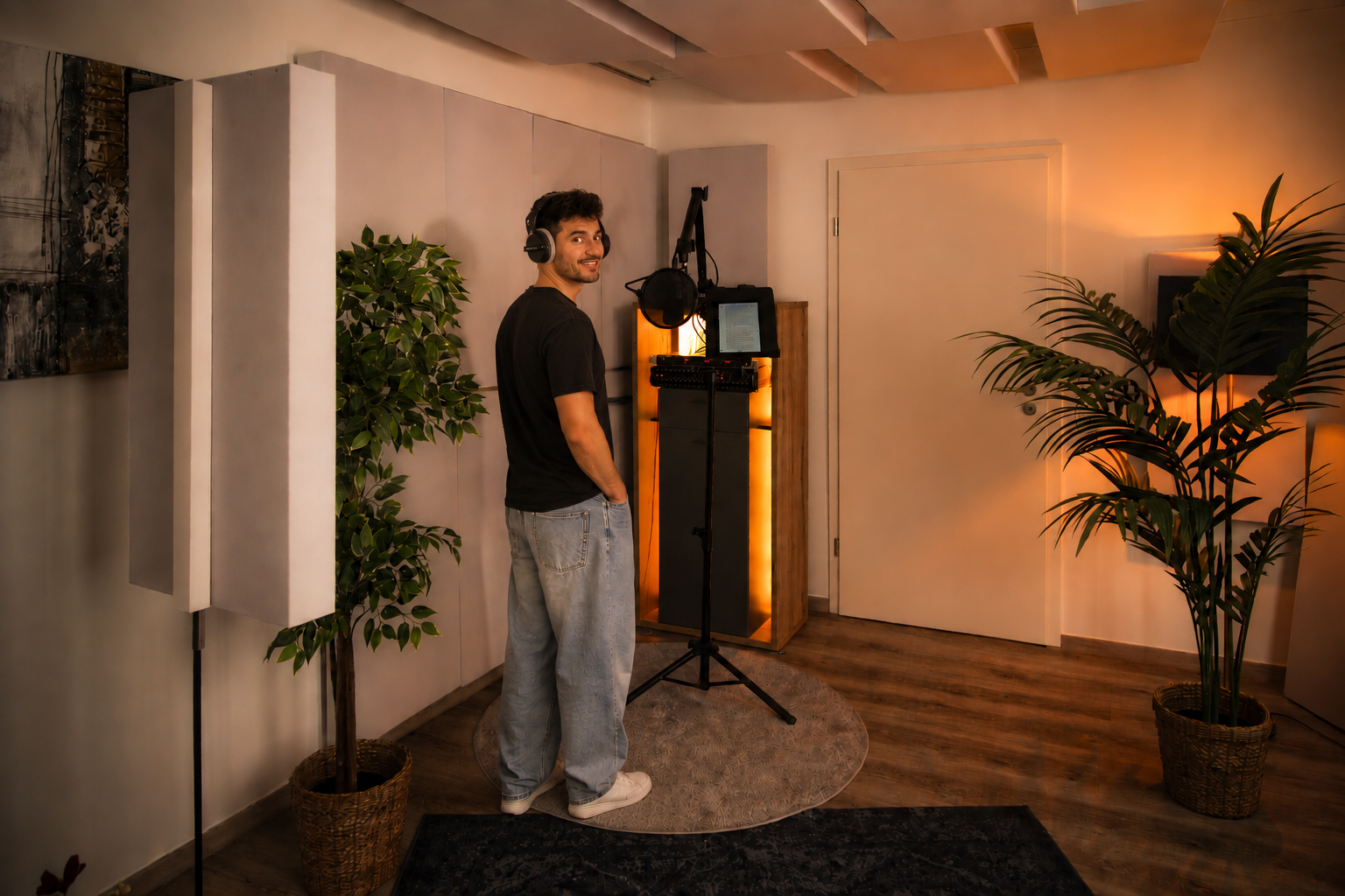 Sänger bei einer Gesangsaufnahme im Tonstudio JD-AudioPro in Oberhausen